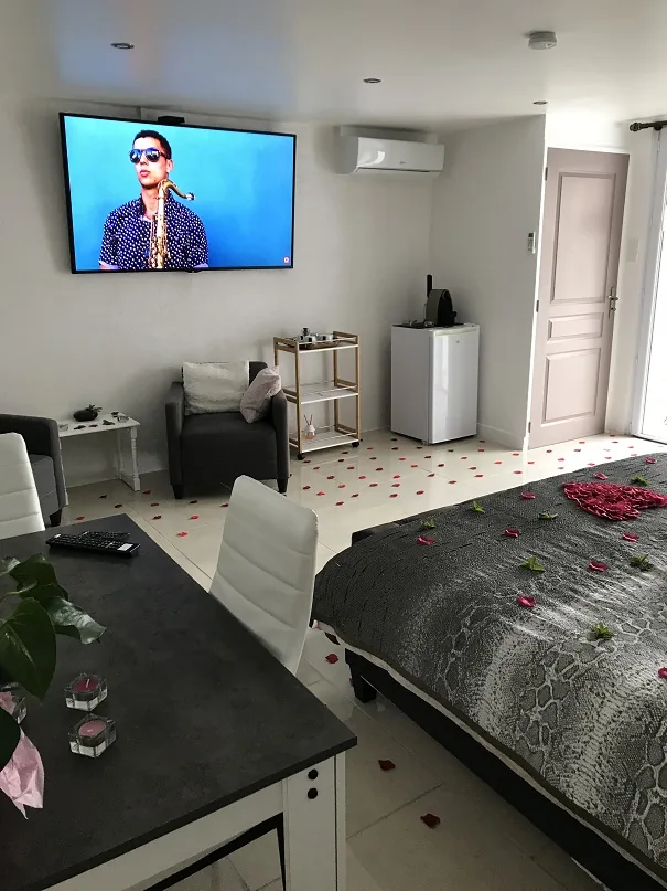 Écran TV 165 cm avec accès à Netflix et YouTube dans la Suite Marilyne
